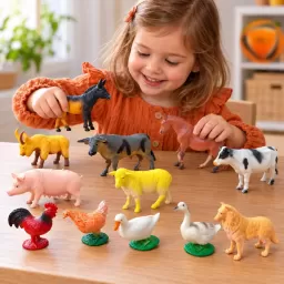 Set 12 figurine animale de la ferma, animale domestice de jucarie, copii 3 ani+