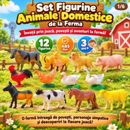 Set 12 figurine animale de la ferma, animale domestice de jucarie, copii 3 ani+