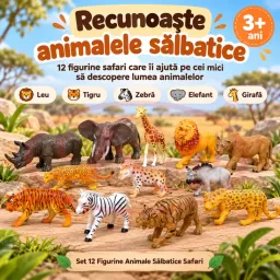 Set 12 figurine animale salbatice safari, leu, elefant, girafa si alte animale, 3 ani+