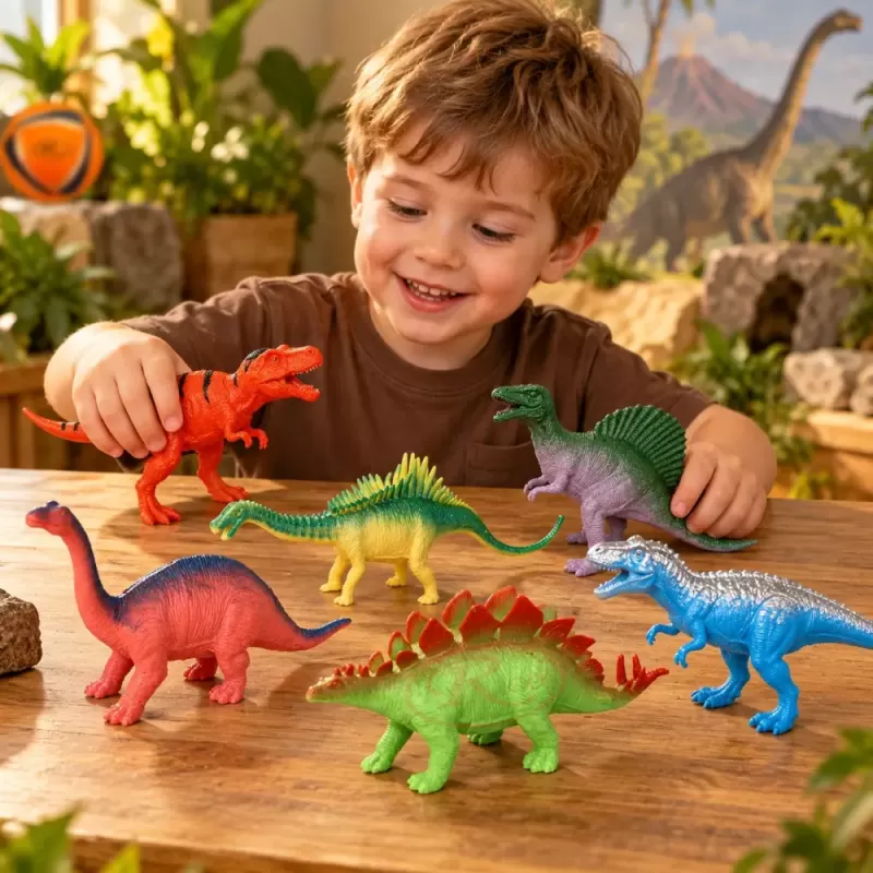 Set cu 6 piese dinozauri si animale preistorice cu aspect realist pentru copii de peste 3 ani