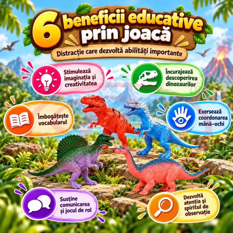 Set cu 6 piese dinozauri si animale preistorice cu aspect realist pentru copii de peste 3 ani