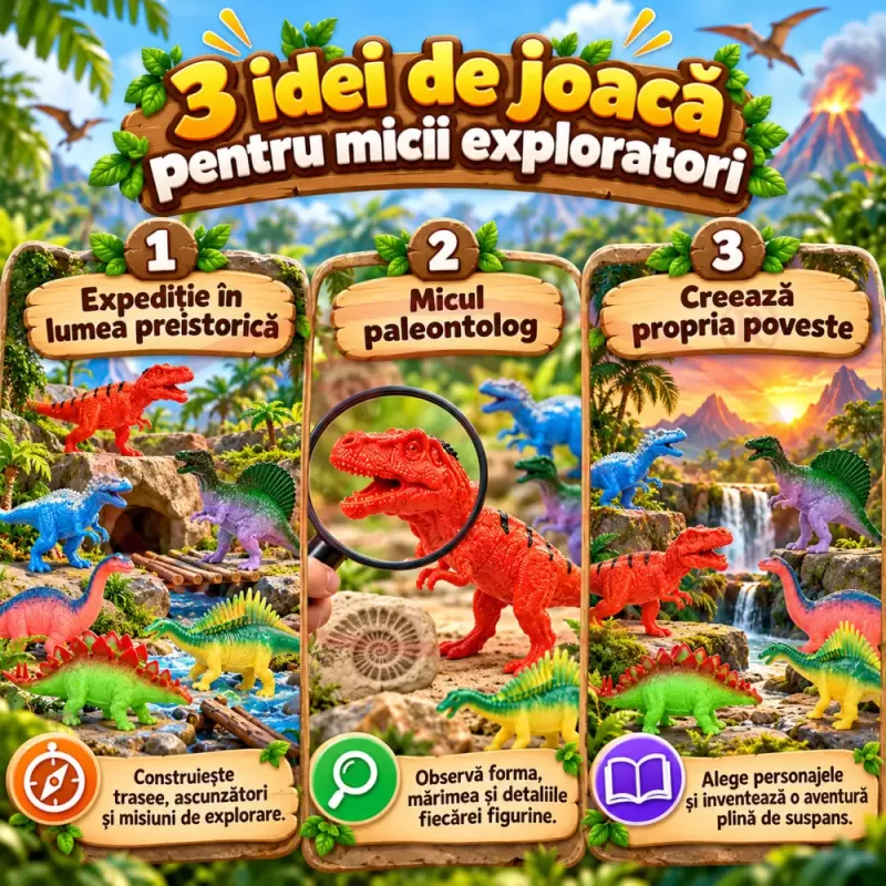 Set cu 6 piese dinozauri si animale preistorice cu aspect realist pentru copii de peste 3 ani