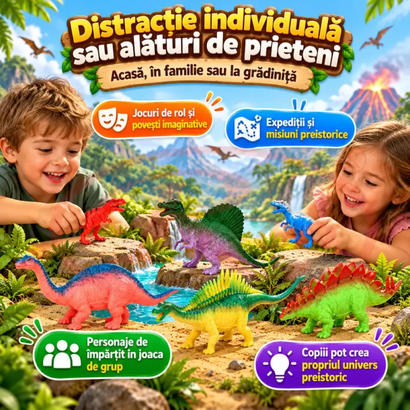 Set cu 6 piese dinozauri si animale preistorice cu aspect realist pentru copii de peste 3 ani