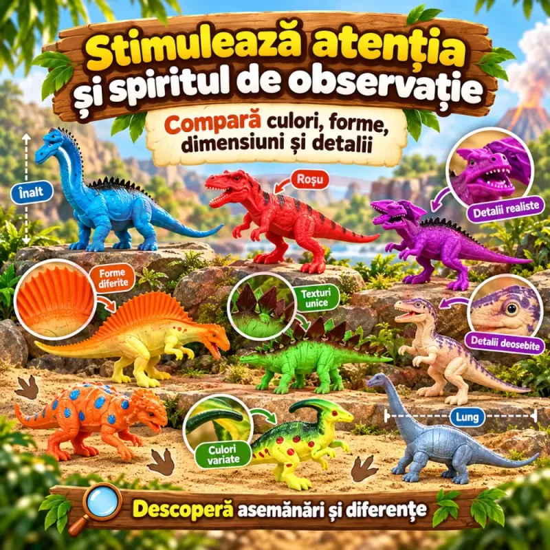 Set cu 12 piese dinozauri si animale preistorice cu aspect realist pentru copii de peste 3 ani