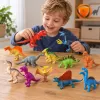 Set cu 12 piese dinozauri si animale preistorice cu aspect realist pentru copii de peste 3 ani
