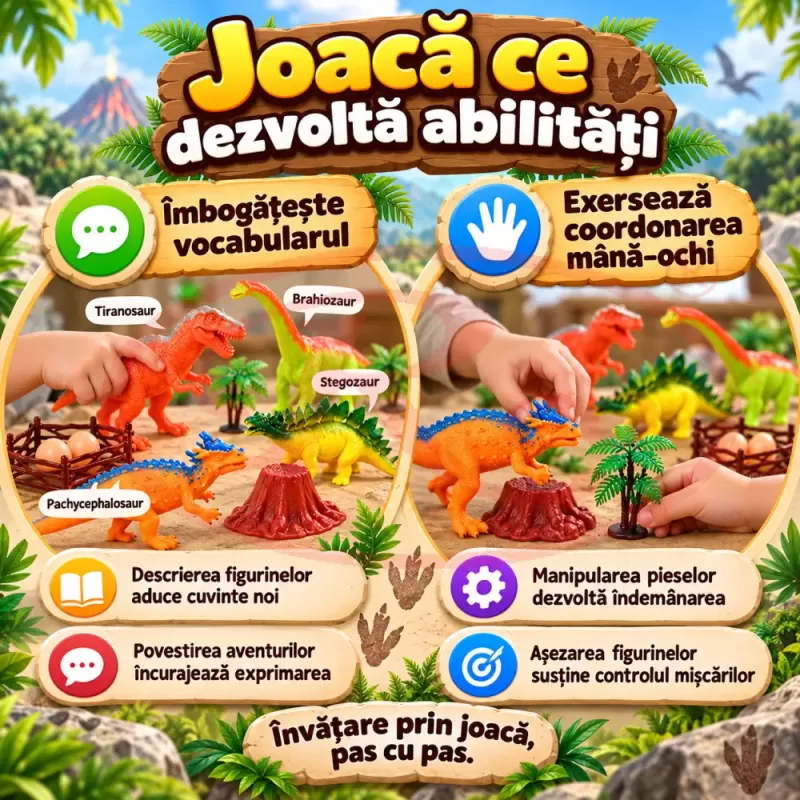Set cu 16 piese dinozauri si animale preistorice cu aspect realist pentru copii de peste 3 ani