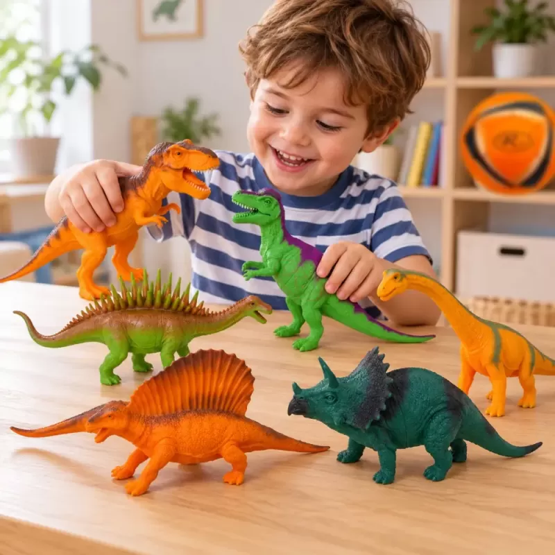 Set cu 6 piese dinozauri si animale preistorice cu aspect realist si dimensiuni mari pentru copii de peste 3 ani