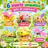 Set 6 figurine insecte pentru copii, cu albina, buburuza, calugarita, lacusta, omida si libelula