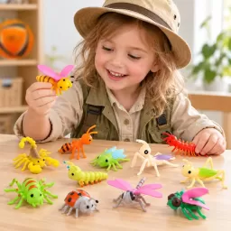 Set 12 figurine Insecte si mici vietuitoare, albina, buburuza, paianjen, scorpion si altele, joc educativ copii 3 ani+