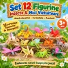 Set 12 figurine insecte si mici vietuitoare pentru copii, cu albina, paianjen, scorpion si libelula