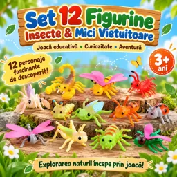 Set 12 figurine Insecte si mici vietuitoare, albina, buburuza, paianjen, scorpion si altele, joc educativ copii 3 ani+