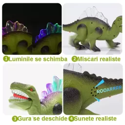 Dinozaur Interactiv Morelladon Beltrani Verde– Lumina, Sunete si Miscari Realiste, 32 cm