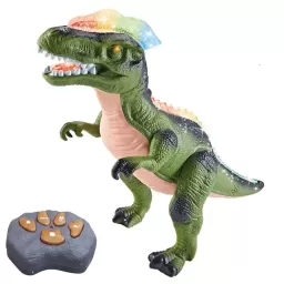 Dinozaur Interactiv cu Telecomanda – Dilophosaurus verde cu Lumina, Sunete si Miscare, 47 cm