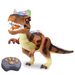 Dinozaur Interactiv cu Telecomanda – Dilophosaurus maro cu Lumina, Sunete si Miscare, 47 cm