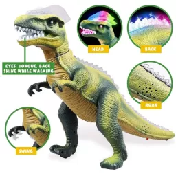 Dinozaur Interactiv cu Telecomanda – Dilophosaurus verde cu Lumina, Sunete si Miscare, 47 cm