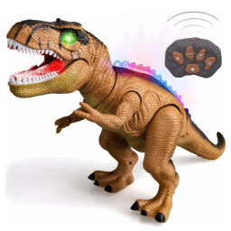Dinozaur T-rex cu telecomanda lumini, sunete si miscari realiste, Maro, 50 cm