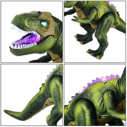 Dinozaur T-rex cu telecomanda lumini, sunete si miscari realiste, Verde, 50 cm