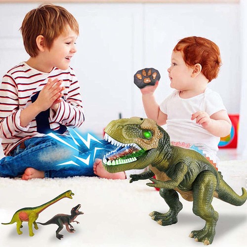 Dinozaur T-rex cu telecomanda lumini, sunete si miscari realiste, Verde, 50 cm