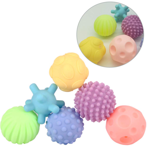 Set mingiute senzoriale moi, pentru bebelusi cu chitaitori, texturi si culori diferite, 6 buc