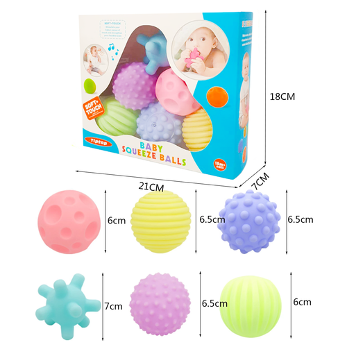 Set mingiute senzoriale moi, pentru bebelusi cu chitaitori, texturi si culori diferite, 6 buc