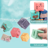 Set 12 cuburi moi cu margini rotunjite pentru bebelusi, Animale, Cifre, Multimi si Texturi 3D, 6 luni+