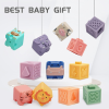 Set 12 cuburi moi cu margini rotunjite pentru bebelusi, Animale, Cifre, Multimi si Texturi 3D, 6 luni+