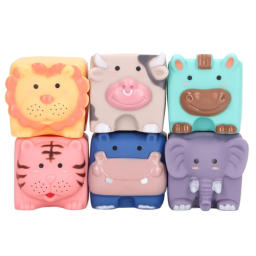 Set 6 cuburi moi cu margini rotunjite pentru bebelusi, Animale 3D, 6 luni+