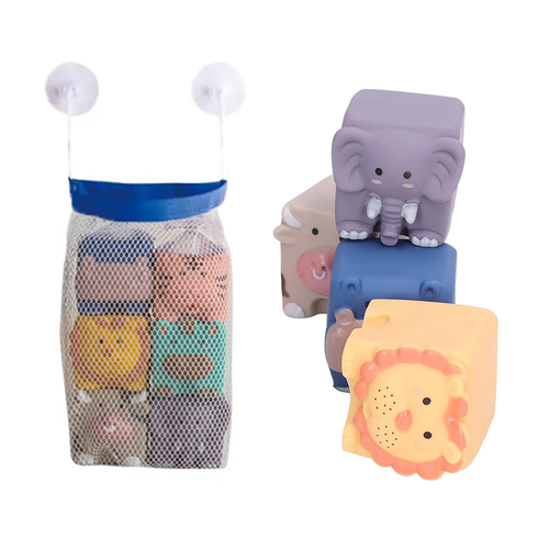 Set 6 cuburi moi cu margini rotunjite pentru bebelusi, Animale 3D, 6 luni+
