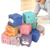 Set 12 cuburi moi cu margini rotunjite pentru bebelusi, Animale 3D, 6 luni+