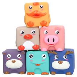 Set 6 cuburi moi cu margini rotunjite pentru bebelusi, Animale 3D, 6 luni+