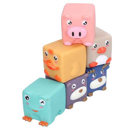 Set 6 cuburi moi cu margini rotunjite pentru bebelusi, Animale 3D, 6 luni+