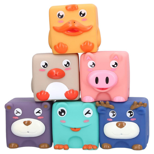 Set 6 cuburi moi cu margini rotunjite pentru bebelusi, Animale 3D, 6 luni+