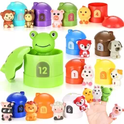 Jucarie Montessori Marionete Finger Puppets – Set educativ 24 piese, animale si casute numerotate, +6 luni