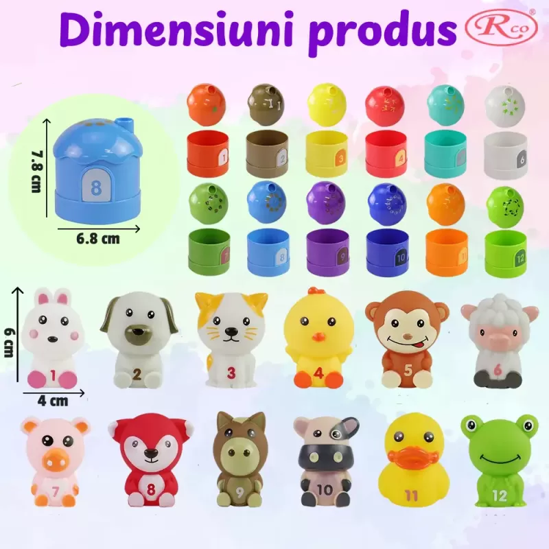 Jucarie Montessori Marionete Finger Puppets – Set educativ 24 piese, animale si casute numerotate, +6 luni