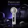 Ventilator de Mana Fara Lame, Ultra-Compact, cu Racire Instanta in 3 Trepte, Reglaj Fin in 100 Niveluri, Motor 14000 RPM, Display Digital, Baterie 4000 mAh, USB-C, Bej