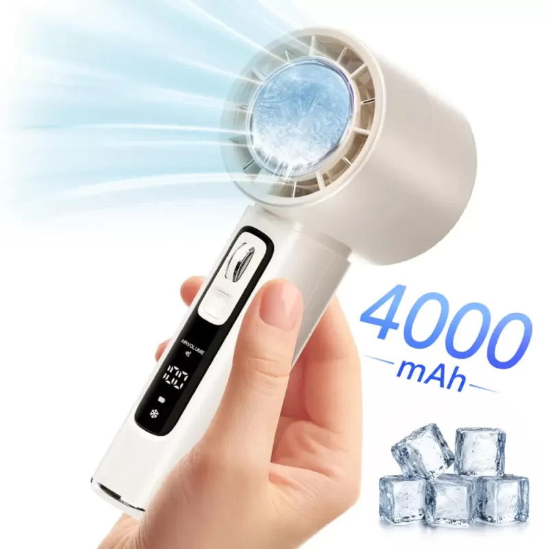 Ventilator Portabil Fara Lame RCO® cu Afisaj Digital, USB Type-C, Baterie 4000 mAh si 100 Niveluri, Bej
