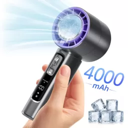 Ventilator de Mana Fara Lame, Ultra-Compact, cu Racire Instanta in 3 Trepte, Reglaj Fin in 100 Niveluri, Motor 14000 RPM, Display Digital, Baterie 4000 mAh, USB-C, Negru