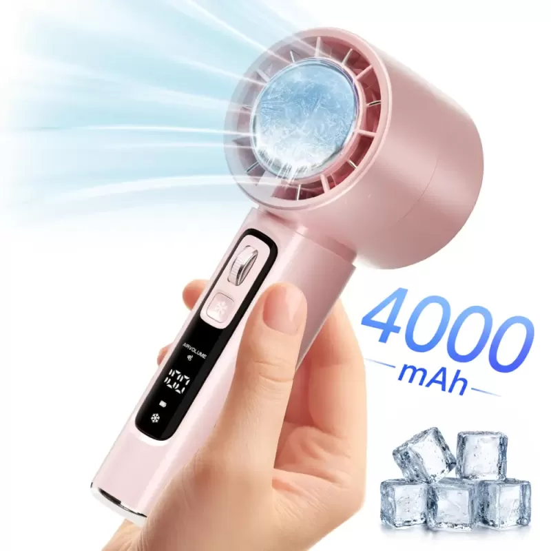 Ventilator Portabil Fara Lame RCO® cu Afisaj Digital, USB Type-C, Baterie 4000 mAh si 100 Niveluri, Roz