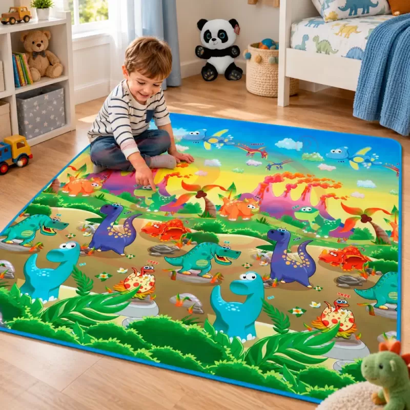 Covoras de joaca pentru bebelusi si copii, moale, hipoalergenic, reversibil, multicolor, potrivit pentru interior si exterior