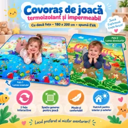 Covoras de joaca RCO termoizolant si impermeabil, doua fete, EVA, 180 x 200 x 0.8 cm, dinozauri