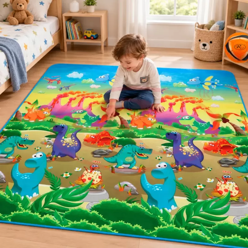 Covoras de joaca pentru bebelusi si copii, moale, hipoalergenic, reversibil, multicolor, potrivit pentru interior si exterior