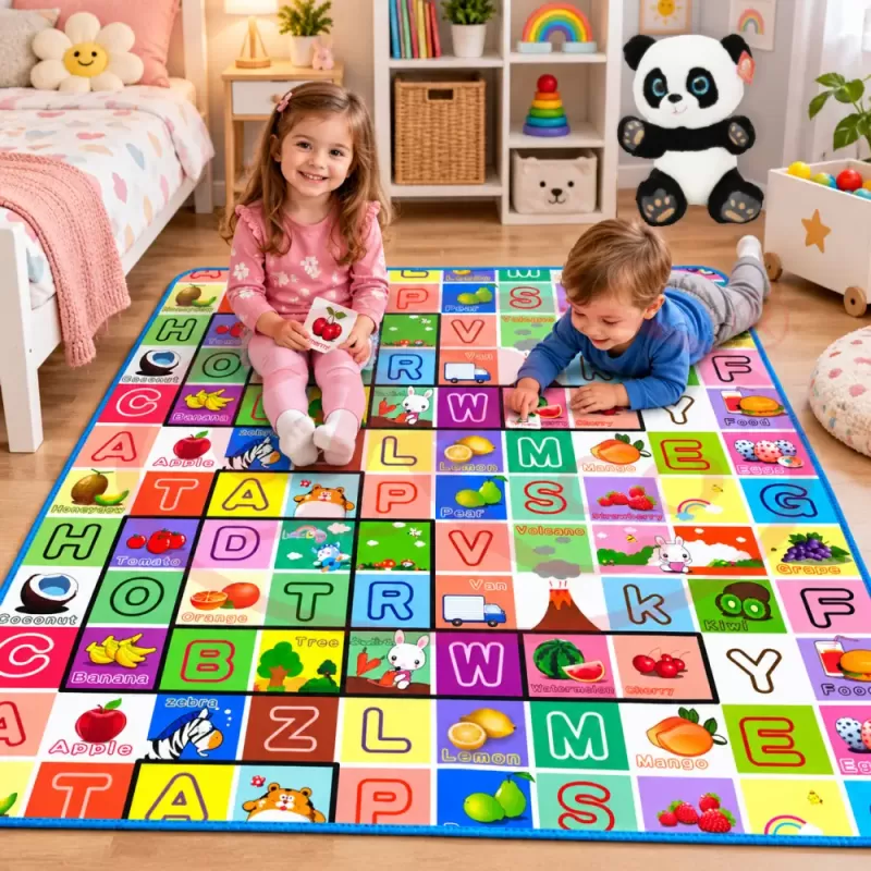 Covoras de joaca pentru bebelusi si copii, moale, hipoalergenic, reversibil, multicolor, potrivit pentru interior si exterior