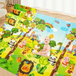 Covor de joaca XXL pliabil, 200 x 180 x 1 cm, din spuma EVA , Antiderapant, Termic si Interactiv, cu 2 fete si geanta depozitare "Hai la joaca"