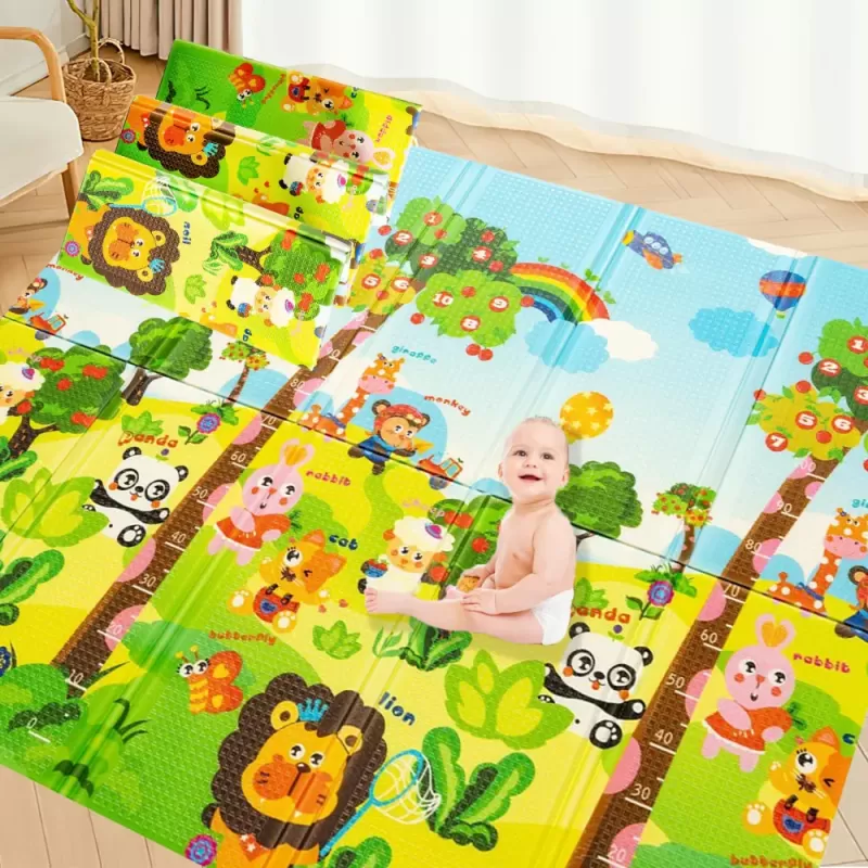 Covor de joaca XXL pliabil, 200 x 180 x 1 cm, din spuma EVA , Antiderapant, Termic si Interactiv, cu 2 fete si geanta depozitare "Hai la joaca"