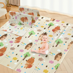 Covor de joaca XXL pliabil, 200 x 180 x 1 CM, din spuma XPE , Antiderapant, Termic si Interactiv, cu 2 fete si geanta depozitare "Animalute Simpatice"