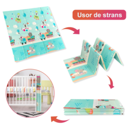 Covor de joaca XXL pliabil, 200 x 180 x 1 CM, din spuma XPE , Antiderapant, Termic si Interactiv, cu 2 fete si geanta depozitare "Calatorind"