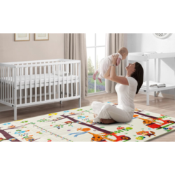 Covor de joaca XXL pliabil, 200 x 180 x 1 CM, din spuma XPE , Antiderapant, Termic si Interactiv, cu 2 fete si geanta depozitare "Girafa Curajoasa"