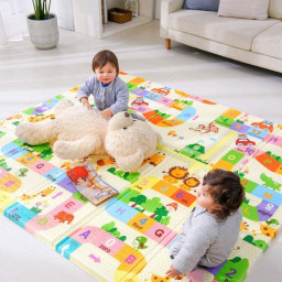 Covor de joaca XXL pliabil, 200 x 180 x 1 CM, din spuma XPE , Antiderapant, Termic si Interactiv, cu 2 fete si geanta depozitare "Labirint"