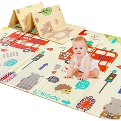 Covor de joaca XXL pliabil, 200 x 180 x 1 CM, din spuma XPE , Antiderapant, Termic si Interactiv, cu 2 fete si geanta depozitare "London Bus"