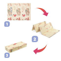 Covor de joaca XXL pliabil, 200 x 180 x 1 CM, din spuma XPE , Antiderapant, Termic si Interactiv, cu 2 fete si geanta depozitare "Ursulet"